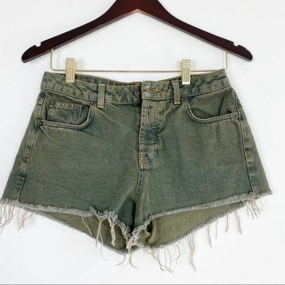 Subdued Vintage crop green Jean shorts 27 raw hem Summer Cute Stylish - Picture 2 of 8